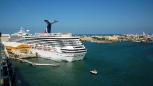 A large cruise ship in the cruise ship terminal in Puerto Rico