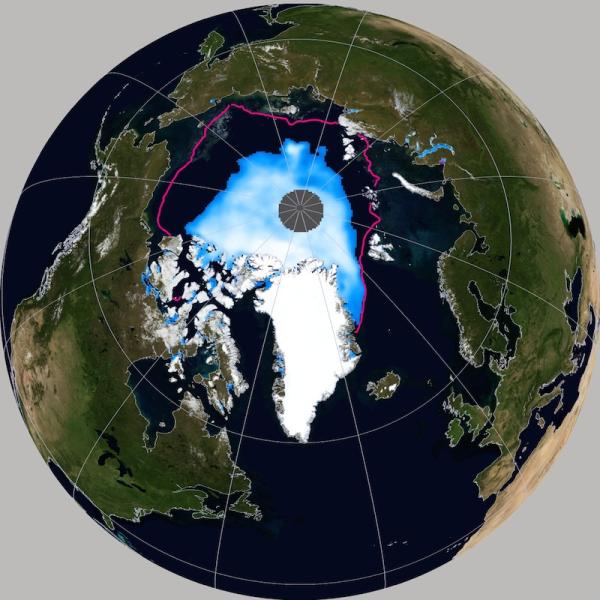 View of Earth's North Pole with record-low sea ice extent