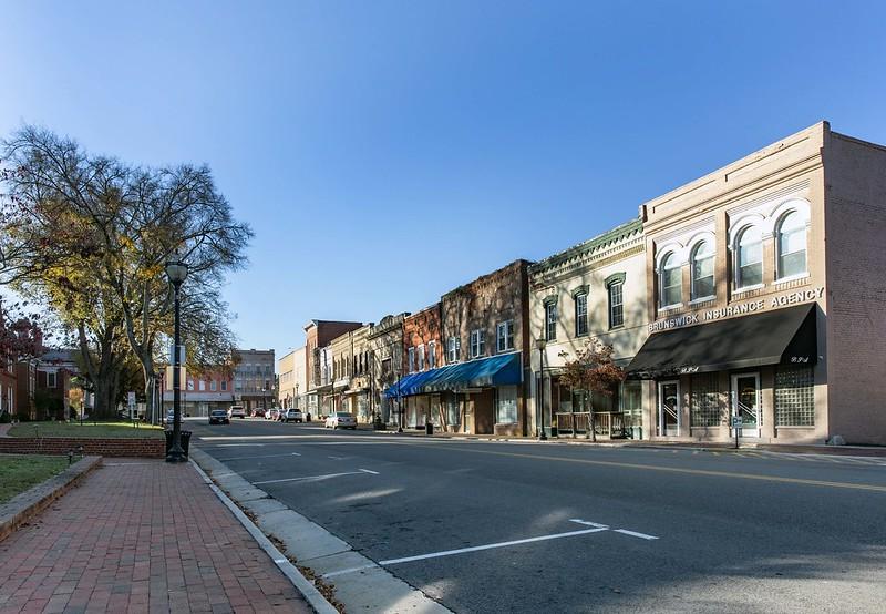 Downtown business buildings in a small town 