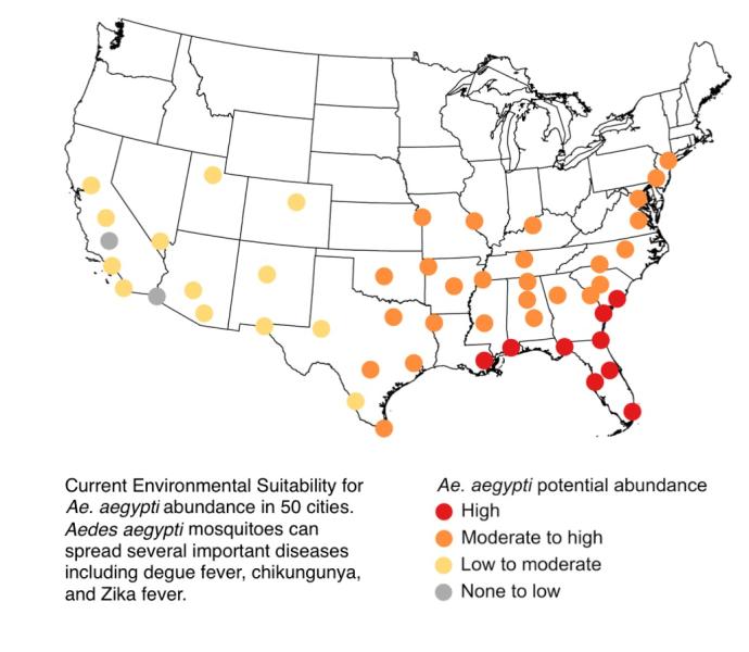 Map of contiguous U.S. with hottest colors in SE