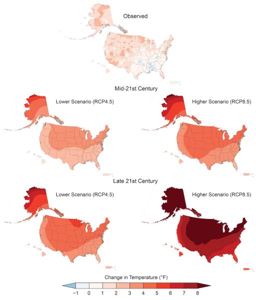 Maps of Observed and Projected Temperature Change in the U.S.