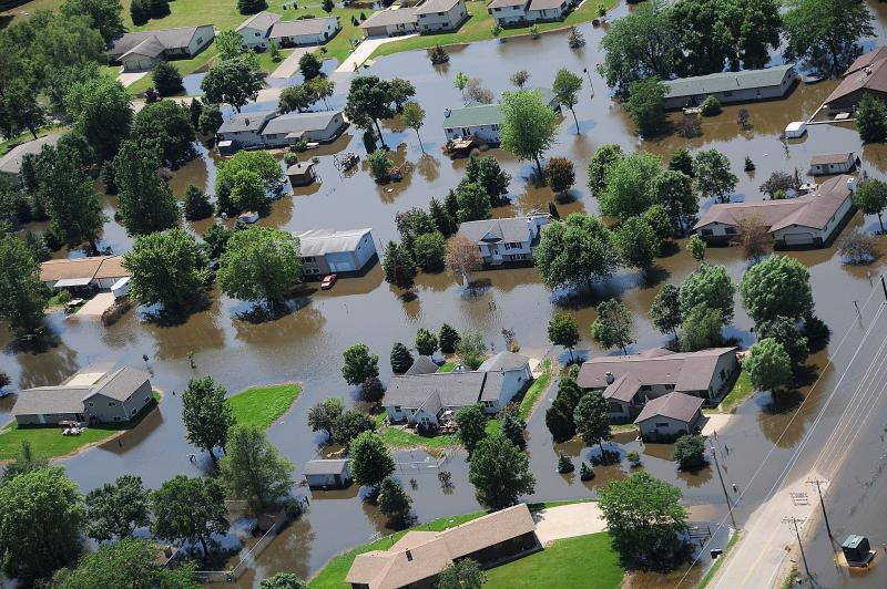 Aerial photo of flooded homes in Wisconsin