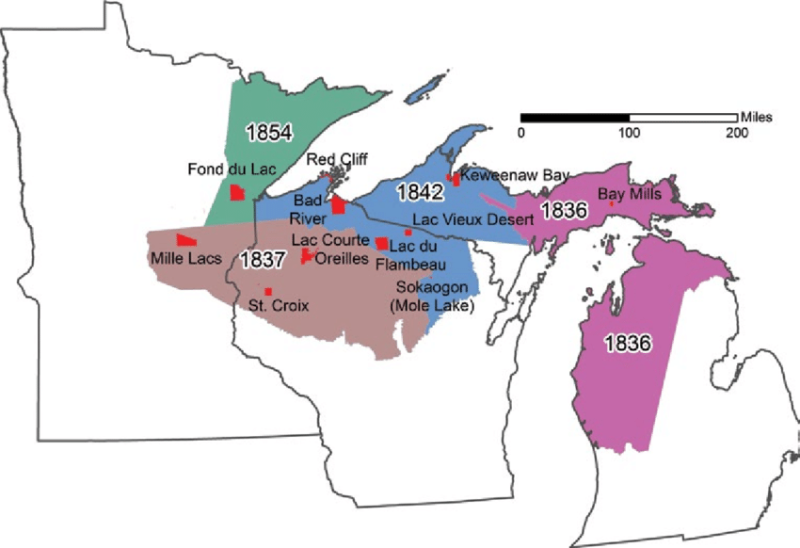 Map of the ceded territories in the Great Lakes states