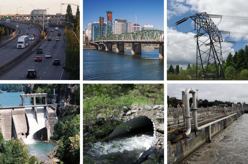 Six frames showing infrastructure listed below