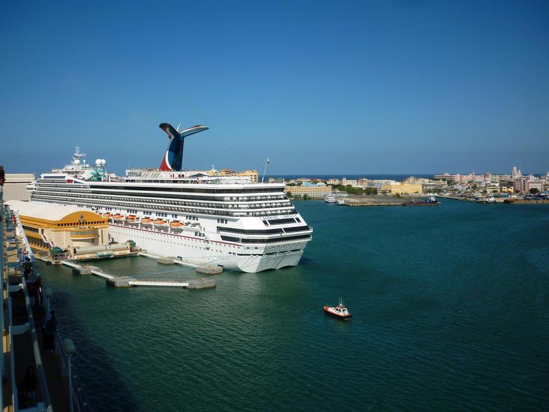 A large cruise ship in the cruise ship terminal in Puerto Rico