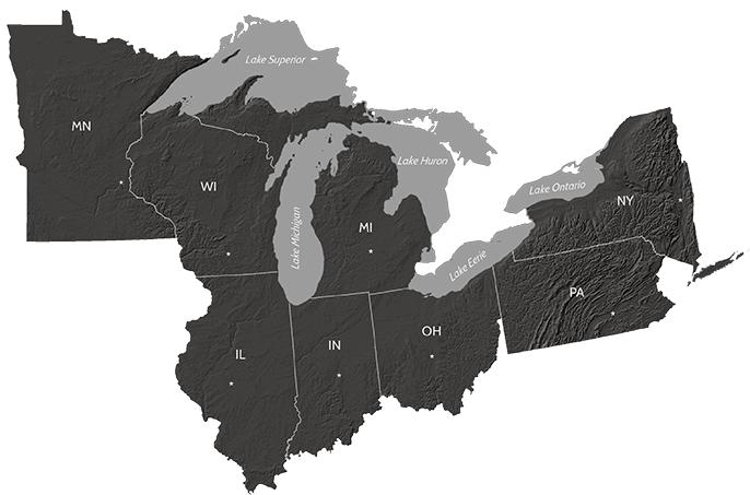 Map of the Great Lakes region