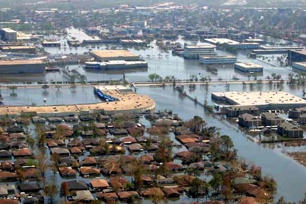 Aerial view of inundation from storm surge