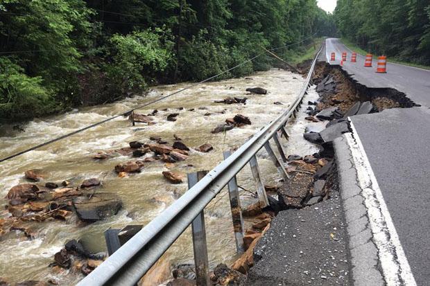 Road washout on WV Highway 60